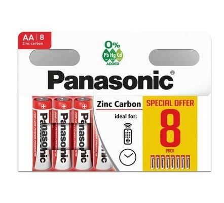 Panasonic AA Batteries - Zinc Carbon 8 Pack PANAR6RB8