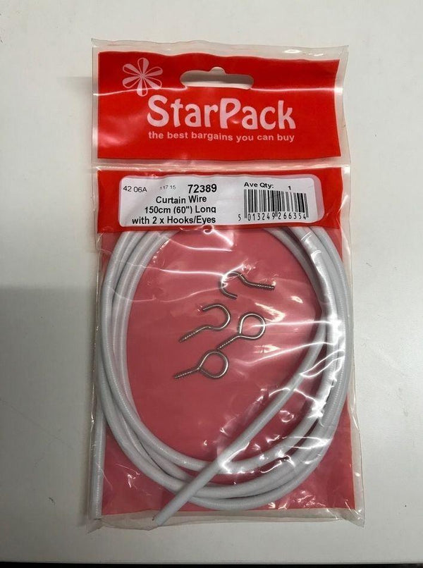 Curtain Wire Kit 150cm with Hooks/Eyes - Easy Install