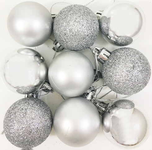Silver Christmas Baubles - Luxury Set of 9 Traditional 8386. 8382SILVER