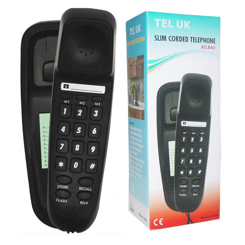 Corded Slim Telephone - TEL UK Bilbao 18008 Black Model