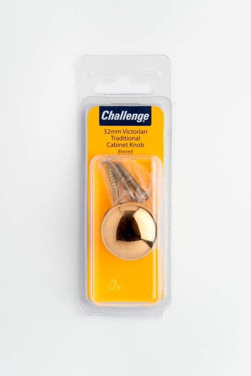 Victorian Cabinet Knob - Brass Plated Traditional Design 32mm