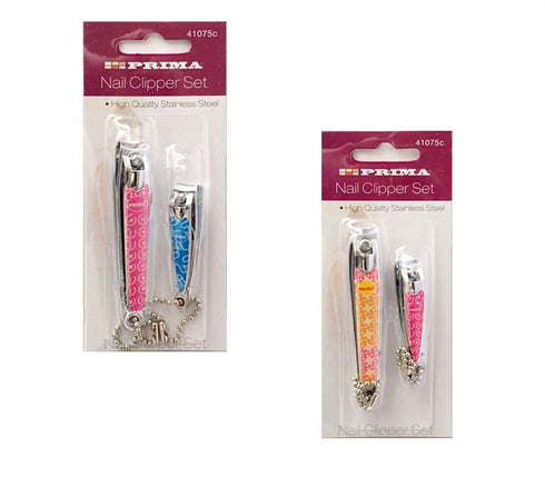 PRIMA STAINLESS STEEL 2 PIECE NAIL CLIPPERS SET ASSORTED COLOUR. 41075C