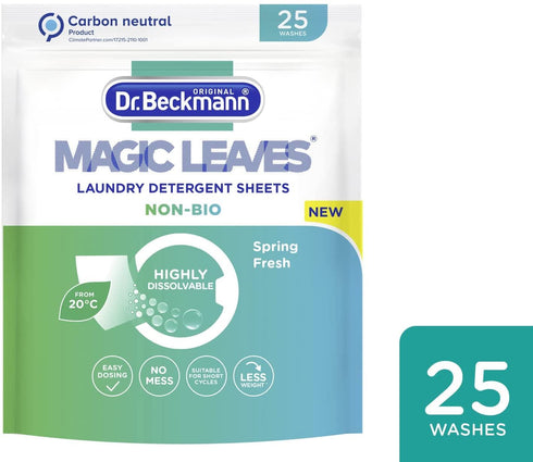 DR BECKMANN MAGIC LEAVES LAUNDRY DETERGENT SHEETS NON-BIO 25 SHEET. 2000
