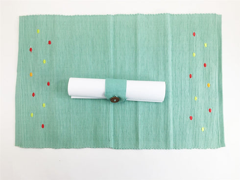 AQUA RIBBED COTTON TABLE PLACEMATS MAT WITH CANDY SPOT. SW1660