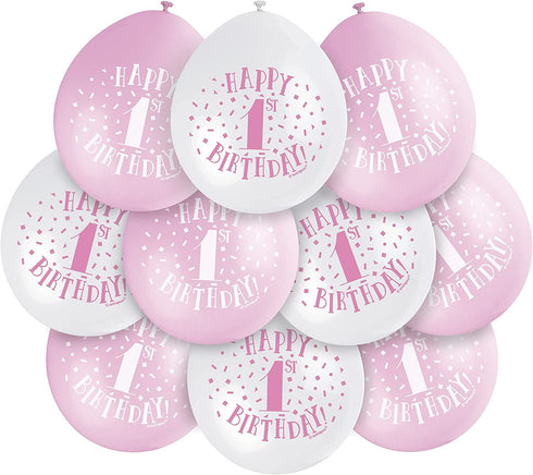 UNIQUE PARTY HAPPY 1ST BIRTHDAY LATEX BALLOONS 9 10/PK - PINK. UNI56031