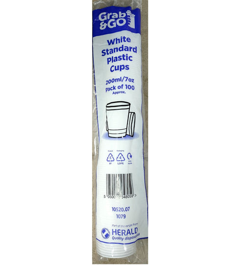 Plastic Party Cups - Grab & Go White 100 Pack (200ml/7oz)