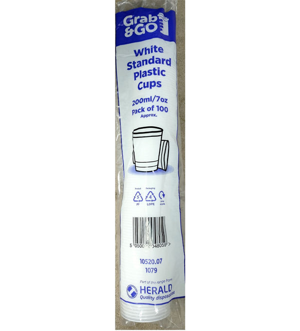 Plastic Party Cups - Grab & Go White 100 Pack (200ml/7oz)