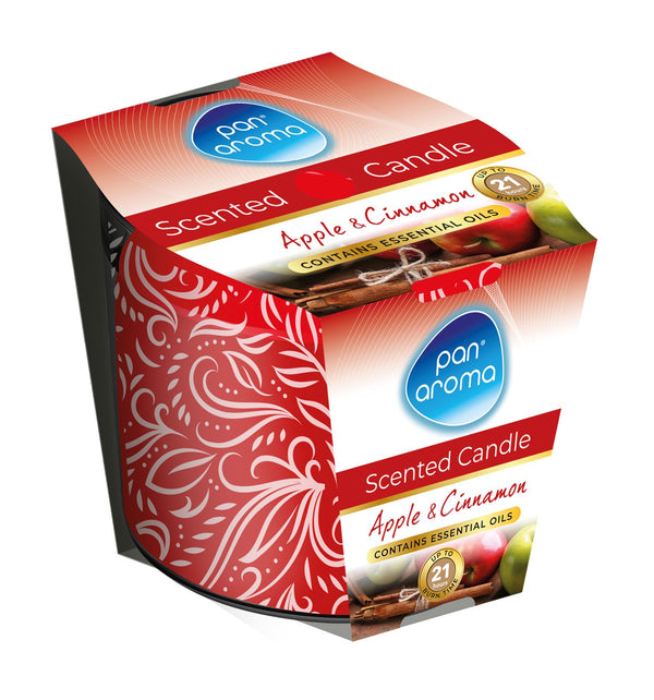 PAN AROMA SCENTED PRINTED GLASS CANDLE - APPLE & CINNAMON. PAN0246
