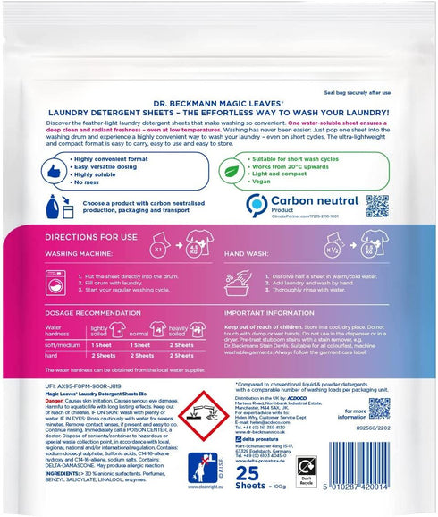 DR BECKMANN MAGIC LEAVES LAUNDRY DETERGENT SHEETS BIO 25 SHEET. 2001