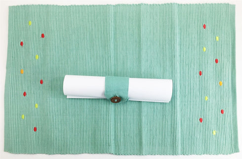 AQUA RIBBED COTTON TABLE PLACEMATS MAT WITH CANDY SPOT. SW1660