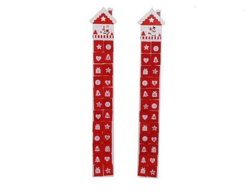 EXTRA LONG CUTE HOUSE RED WHITE FELT ADVENT CALENDAR WITH NUMBERED POCKET CHRISTMAS XMAS DECORATION. XM1944