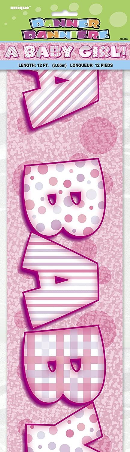 Baby Shower Banner - 12ft Pink Holographic Foil for Girl's Party