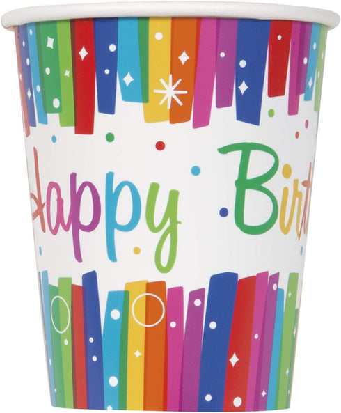 Rainbow Birthday Cups - 9oz Party Cups 8/Pack | UNI49566