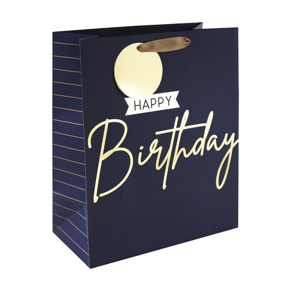 EUROWRAP NAVY HAPPY BIRTHDAY LARGE GIFT BAG APX 27 X 33 X 14 CM. 35401-2C
