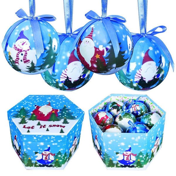 14 DECOUPAGE CHRISTMAS SCENE CUTE BAUBLES IN BOX. BML73710