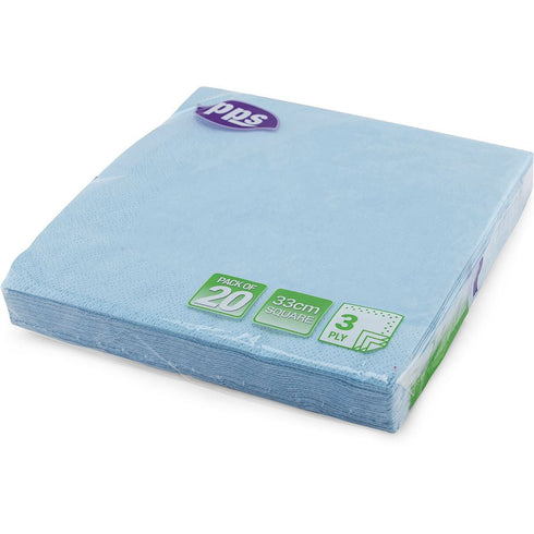 PPS NAPKINS 3 PLY 33CM X 33CM 20/PK - LIGHT BLUE. PPS99103