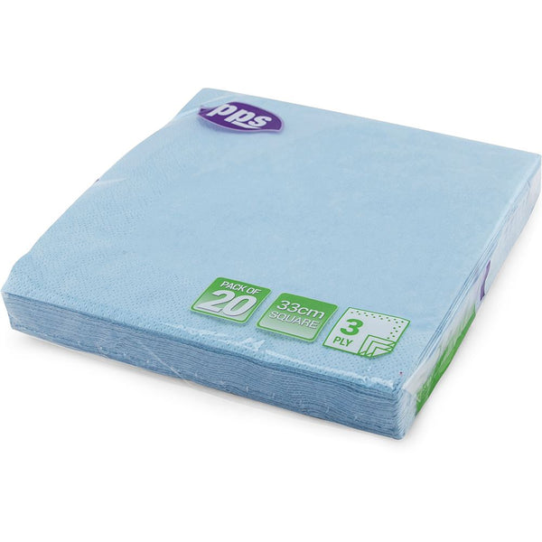 PPS NAPKINS 3 PLY 33CM X 33CM 20/PK - LIGHT BLUE. PPS99103