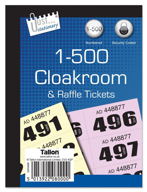 JUST STATIONERY 1-500 CLOAKROOM TICKET. TA8000