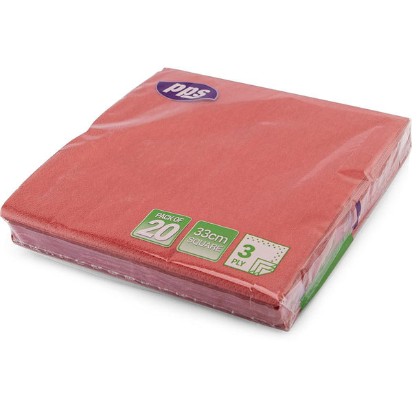 Red Paper Napkins - PPS 3 Ply 33cm Pack of 20 | PPS99111