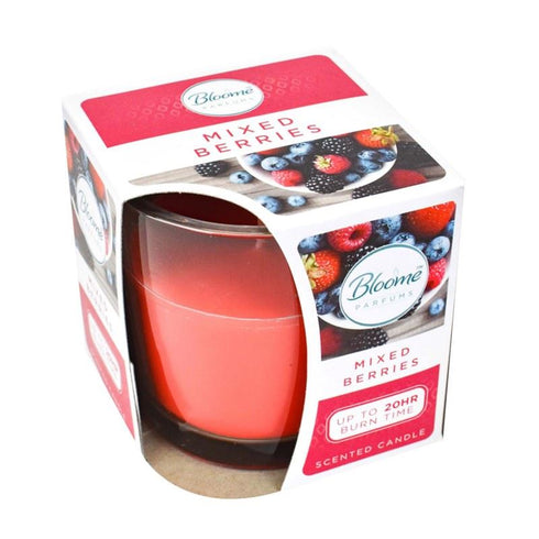 BLOOM SCENTED GLASS JAR CANDLE 20H - MIXED BERRIES. OL322076