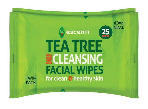 ESCENTI TEA TREE CLEANSING FACIAL WIPES 2 X 20PK. ESC1000A