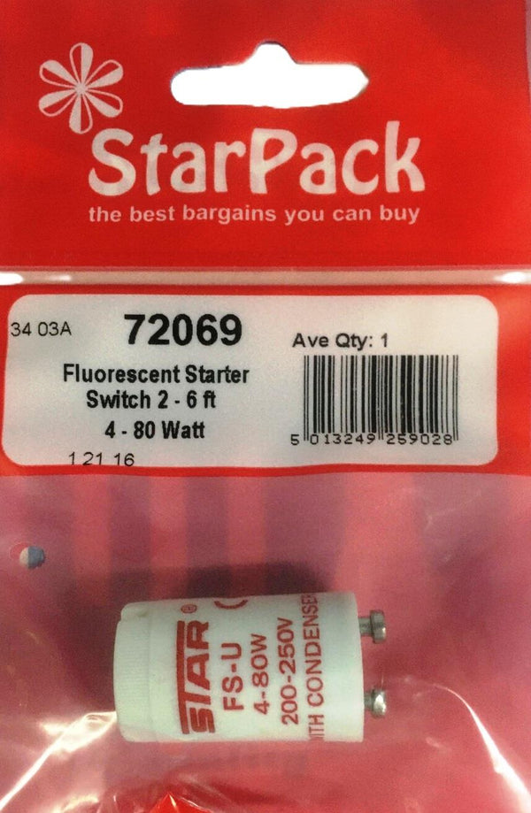 Fluorescent Starter Switch for 2-6ft Tubes - STAR PACK 72069
