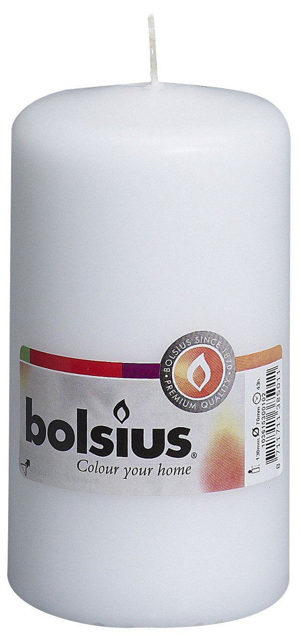 BOLSIUS PILLAR CANDLE WHITE 130MM X 70MM. 103615300102