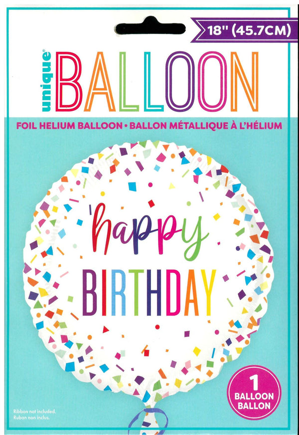 Happy Birthday Balloon - Unique Bright Confetti Foil 18"