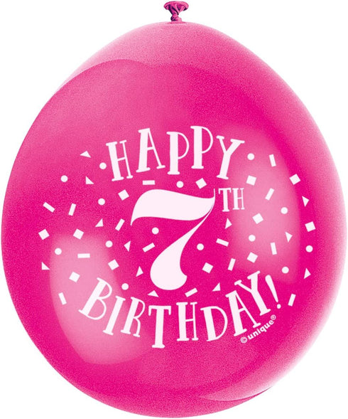 7th Birthday Balloons - Unique Party Happy Multicolour Pack
