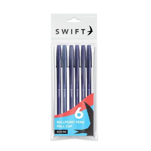 Blue Ballpoint Pens - SWIFT PULL CAP 6 Pack | P3054