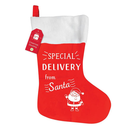 GIFTMAKER CHRISTMAS TRADITIONAL RED & WHITE STOCKING SPECIAL DELIVERY FROM SANTA. XAPGZ315