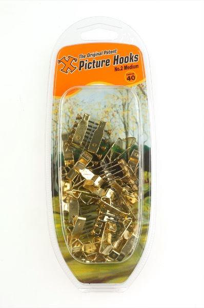 Brassed Picture Hooks - SHAW X NO. 2 Medium Size with Pins 40/PK