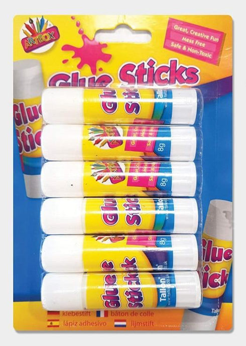 Non Toxic Glue Sticks - Safe 8g Adhesive Pack of 6 | Artbox TA6019