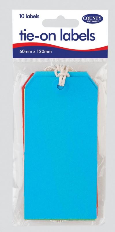 Assorted Tie On Labels - COUNTY 10 Pack Colorful Tags C159