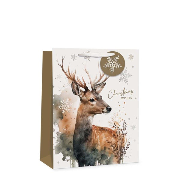 TALLON CHRISTMAS WATERCOLOUR STAG LARGE GIFT BAGS 34 X 26CM. TAX9432A
