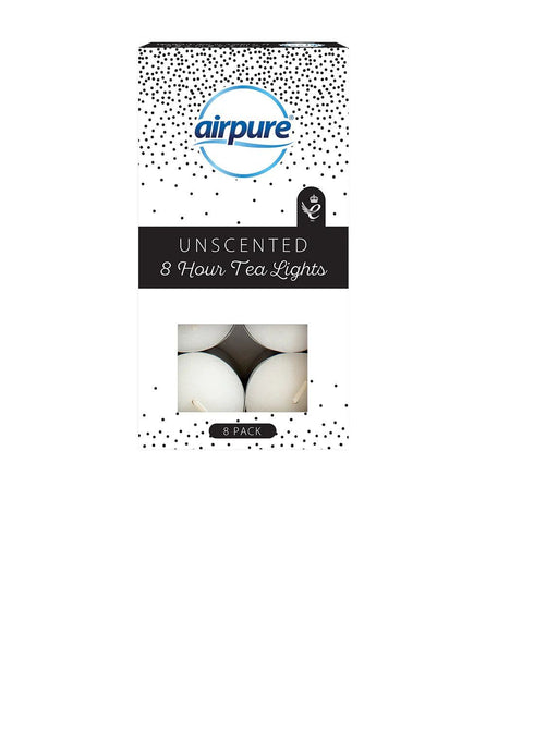 AIRPURE 8 HOUR UNSCENTED TEA LIGHTS CANDLE 8/PK. TL-8HR-8PK-178