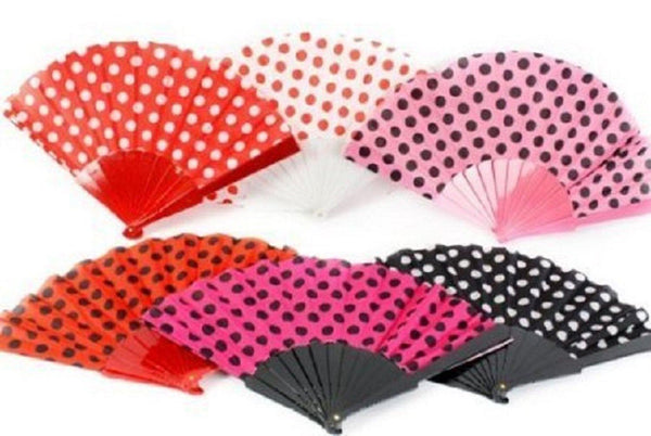 POLKA DOT DESIGN PLASTIC - FABRIC FOLDING HAND FAN ( OB611880 ) 1008. OB611880