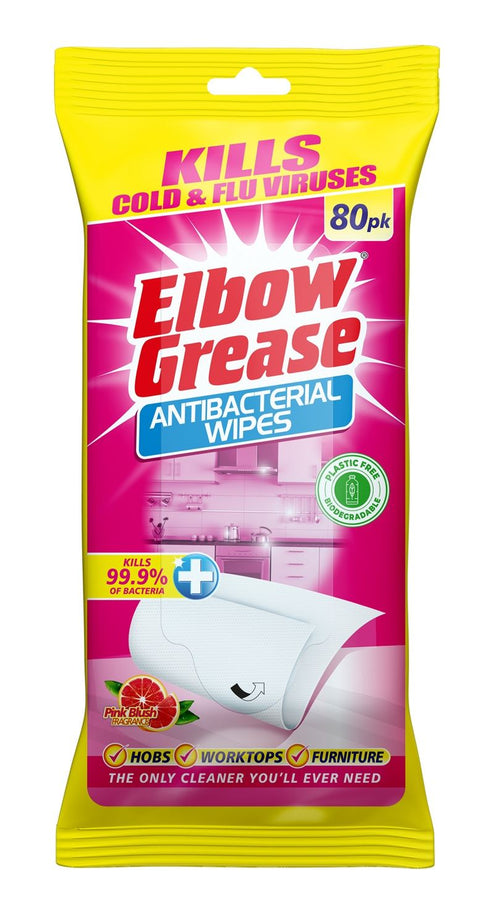 ELBOW GREASE PINK BLUSH ANTIBACTERIAL WIPES 80/PK. EG180