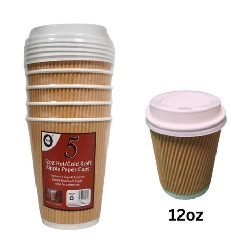 Ripple Wall Paper Cups with Lids 12oz - Eco-Friendly Drinkware