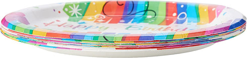 Birthday Party Plates - Rainbow Ribbons 21.9cm Pack of 8