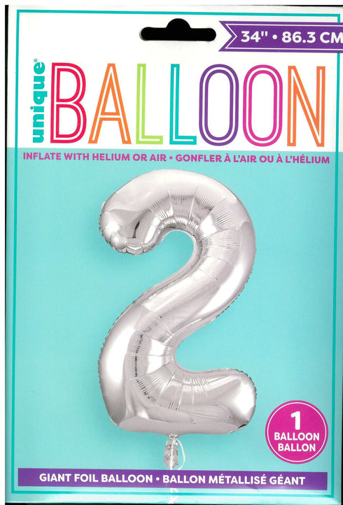Silver Number 2 Balloon - Perfect for 2nd Birthdays | UNI53822