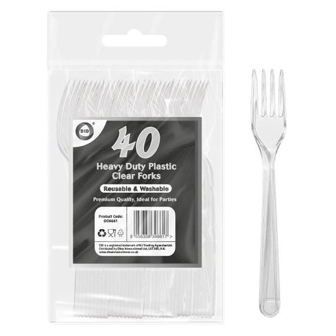 Reusable Plastic Forks - Deluxe Heavy Duty Clear 40 Pack DD9661
