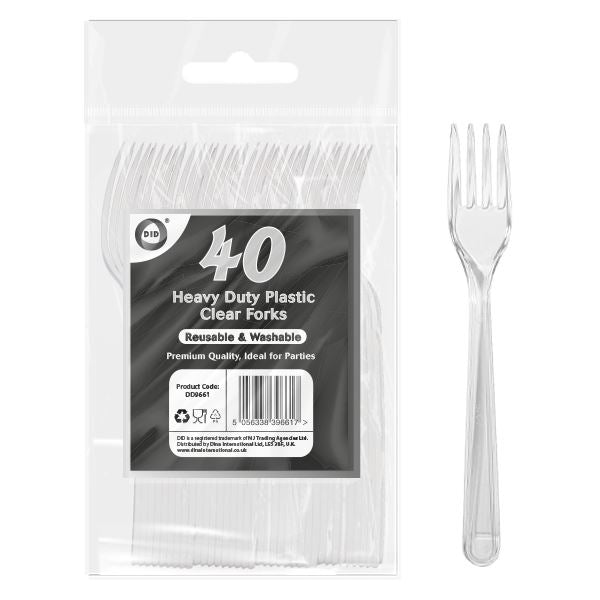 Reusable Plastic Forks - Deluxe Heavy Duty Clear 40 Pack DD9661