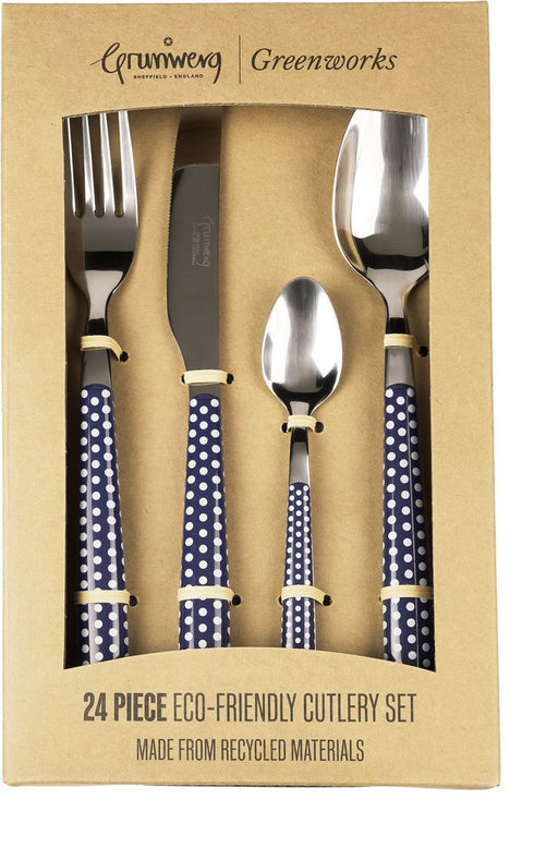 Polka Dot Cutlery Set - GREENWORKS 24 Piece, 24BXGW-PLK