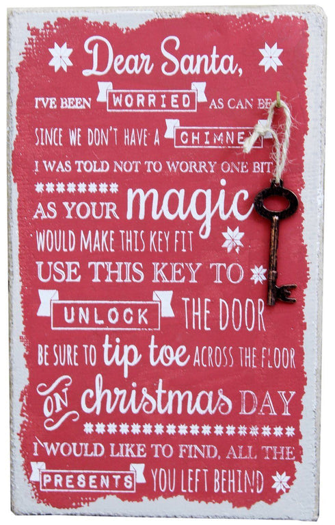 CHRISMTAS SANTA MAGIC KEY HESSIAN PLAQUE DECORATION 25 X 15CM. XMN0205