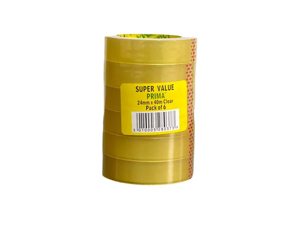 Clear Tape Rolls - PRIMA 24MM X 40M 6 Pack NEPPC2440X6