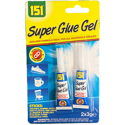 Super Glue Gel - 151 Extra Strong Non-Drip Adhesive, 2x3g