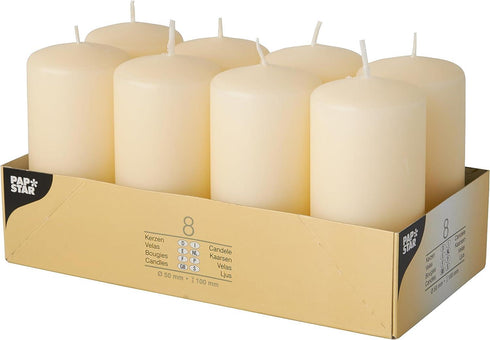 PACK OF 8 CREAM PILLAR CANDLES 50 X 100 MM. PS17981