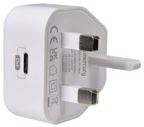 USB C Wall Charger - MERCURY 20W Low Profile 421.720UK