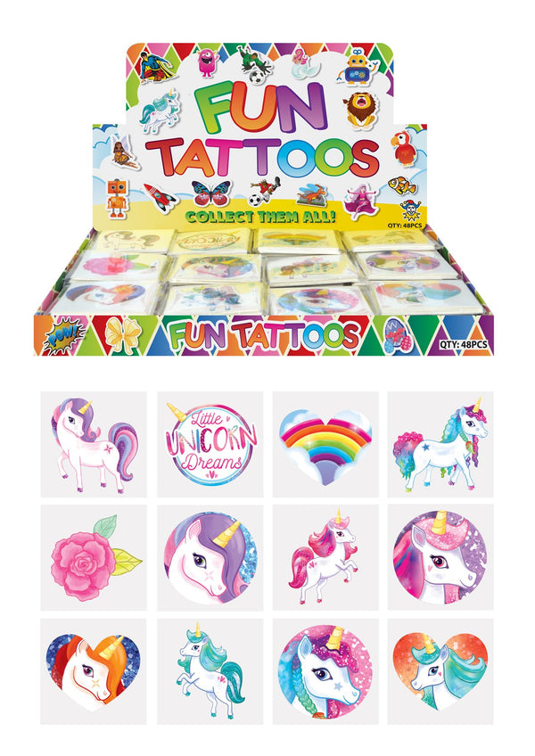 Unicorn Mini Tattoos - 48 Pack x 12 Assorted Designs N51384
